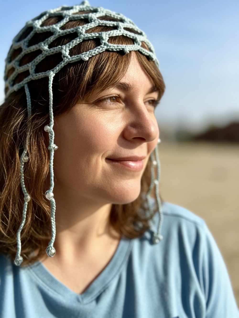 Light  green Crochet Net Beaded Hair Cap